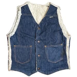 VTG 70s Nelson Denim Sherpa Vest Western Ranchcore Medium Workwear Biker Retro